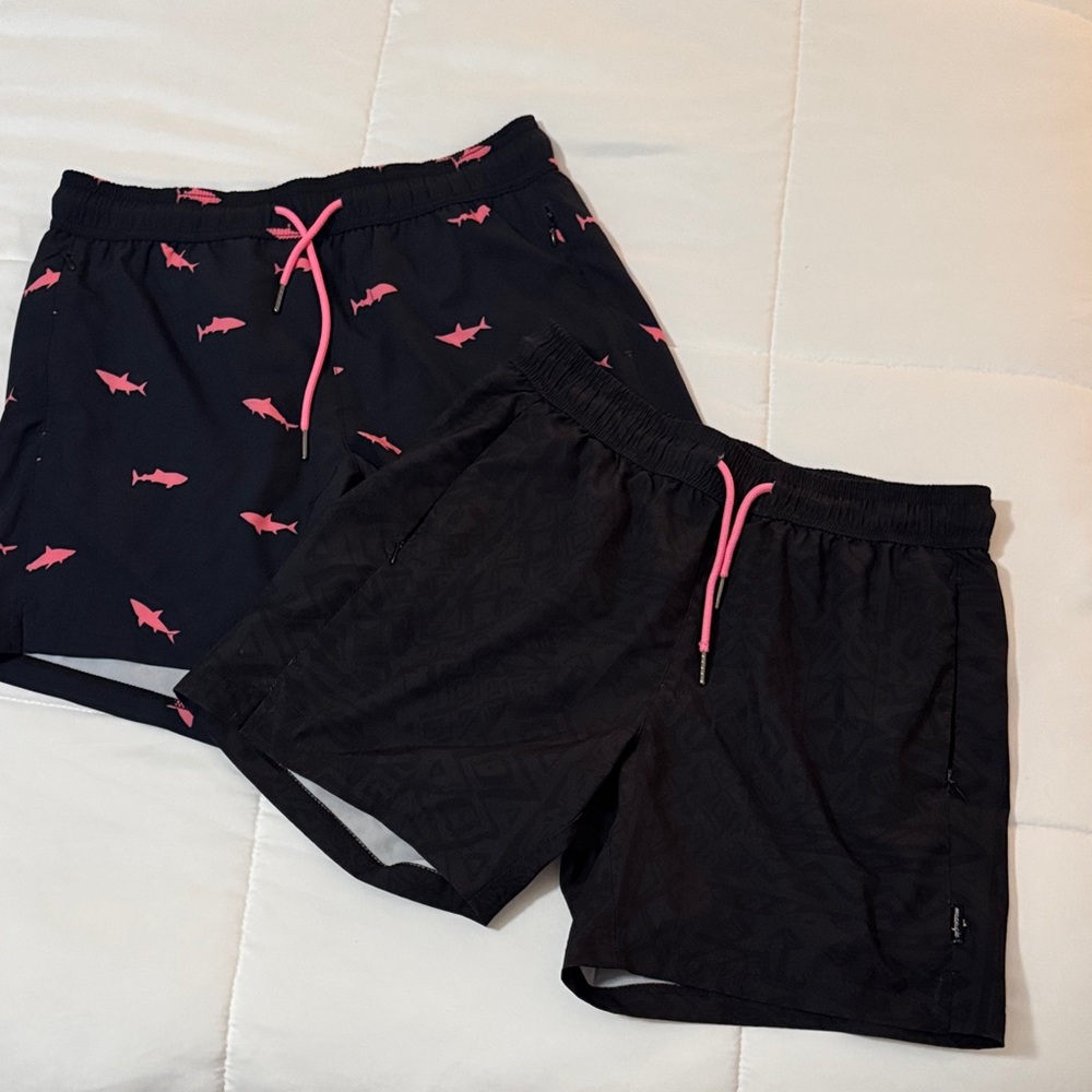 Maamgic Men's Black Swim Trunks with Pink Drawstring  & Navy with Pink Sharks